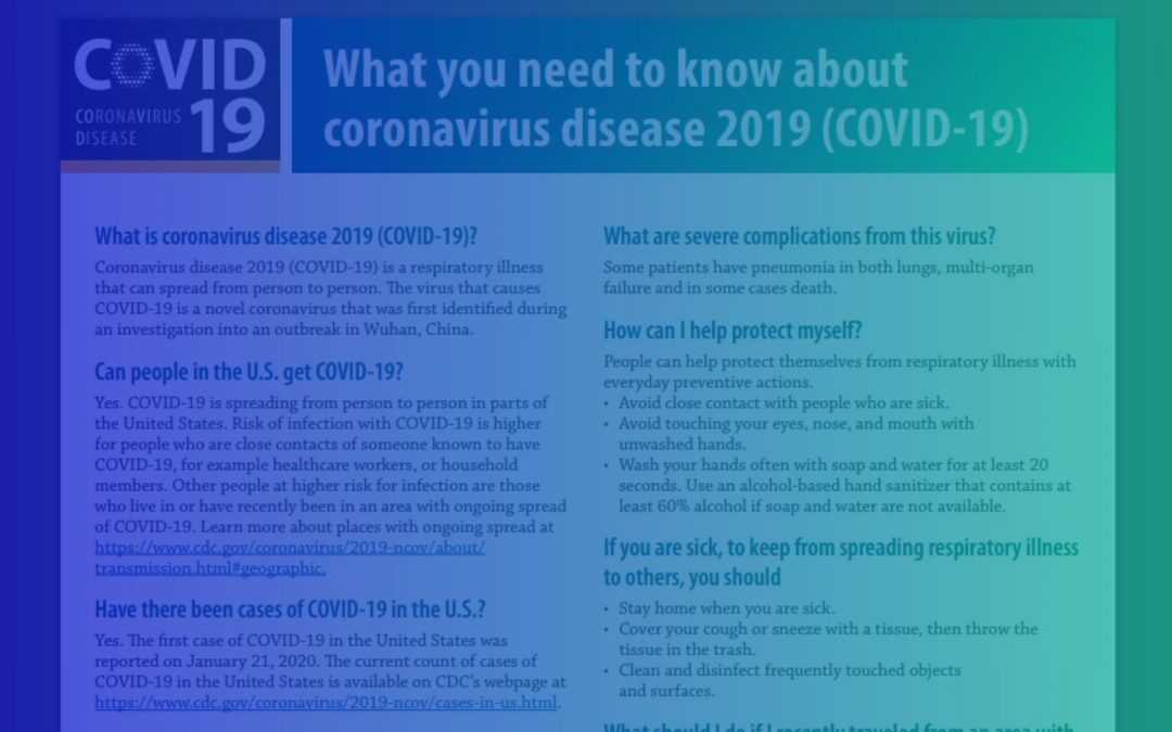 CDC Resource – What you need to know about coronavirus disease 2019 (COVID-19)