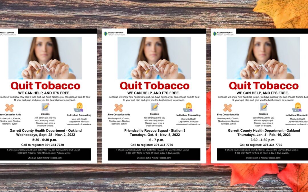 Quit Tobacco w/ FREE Quit Now Classes + Cessation Aids! Check Out These 3 Upcoming Opportunities in Oakland and Friendsville!
