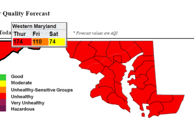 Today’s Air Quality Forecast: UNHEALTHY – Maryland Department of the Environment Resources: Air Quality Forecast & Action Guide