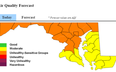 Today’s Air Quality Forecast: UNHEALTHY – SENSITIVE GROUPS – Maryland Department of the Environment Resources: Air Quality Forecast & Action Guide