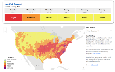 ALERT – Major Heat Risk Forecast for Today (7/15) and Tomorrow (7/16) in Garrett County, Maryland and Surrounding Areas