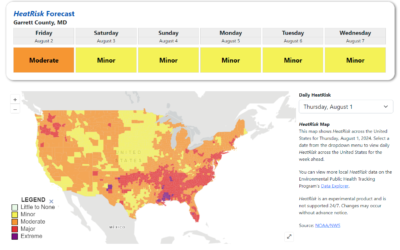 Moderate Heat Risk Forecast for Today (8/1) and Tomorrow (8/2) in Garrett County, Maryland and Surrounding Areas