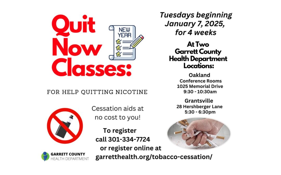 REMINDER: Quit Now Classes Scheduled for January 2025 - Garrett 