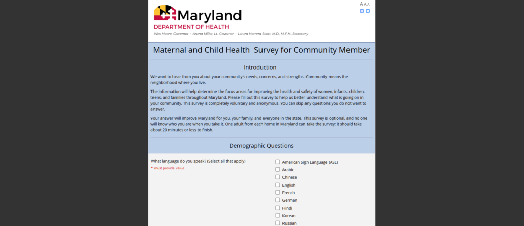 Maternal and Child Health Survey for Community Members